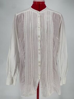 A.n.A. White Lightweight 100% Cotton Striped Button Down Pin-tuck Casual Blouse